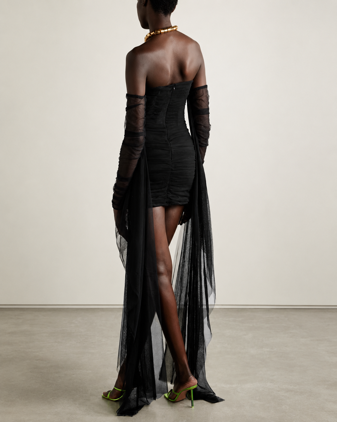 Ruched Silk-Tulle Mini Dress