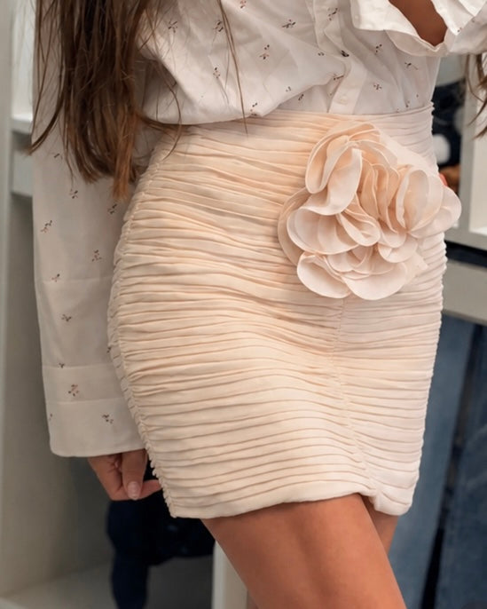 3D Flower-detail Silk Skirt