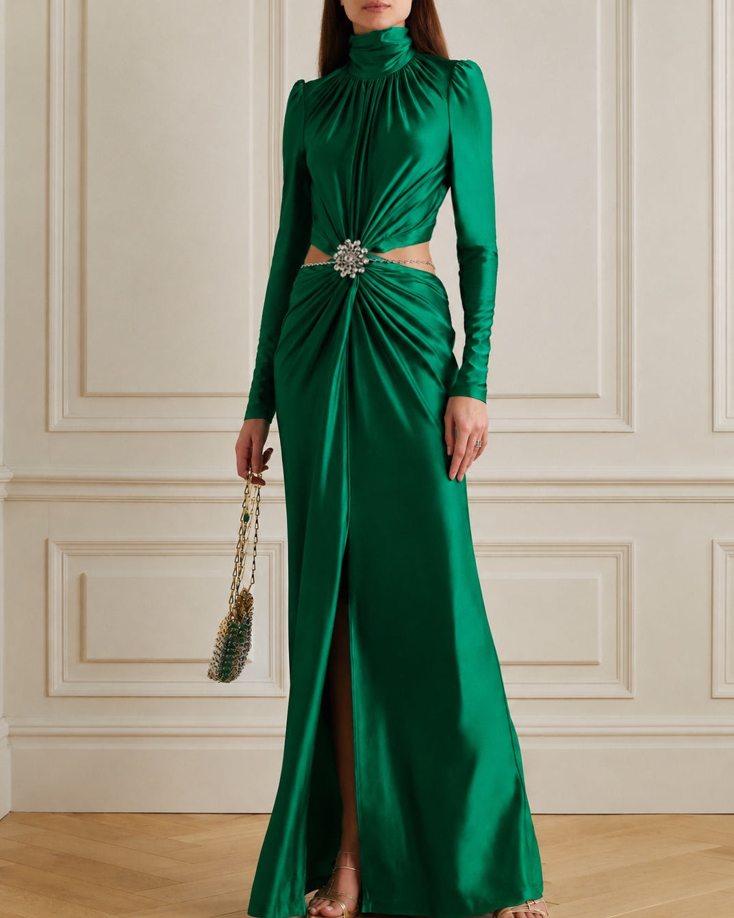 Crystal-Embellished Maxi Dress Green