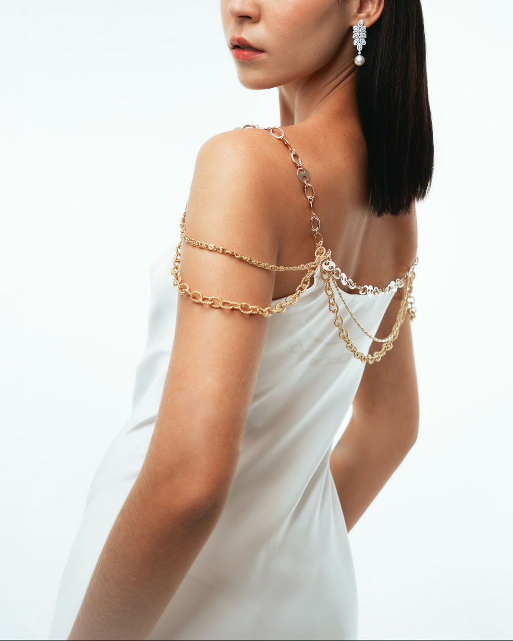 Chain-Embellished Satin Slip Dress