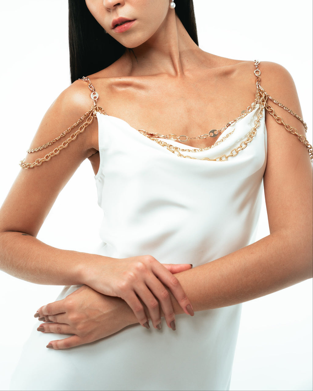 Chain-Embellished Satin Slip Dress