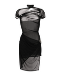 Gathered Mesh Asymmetric Mini Dress