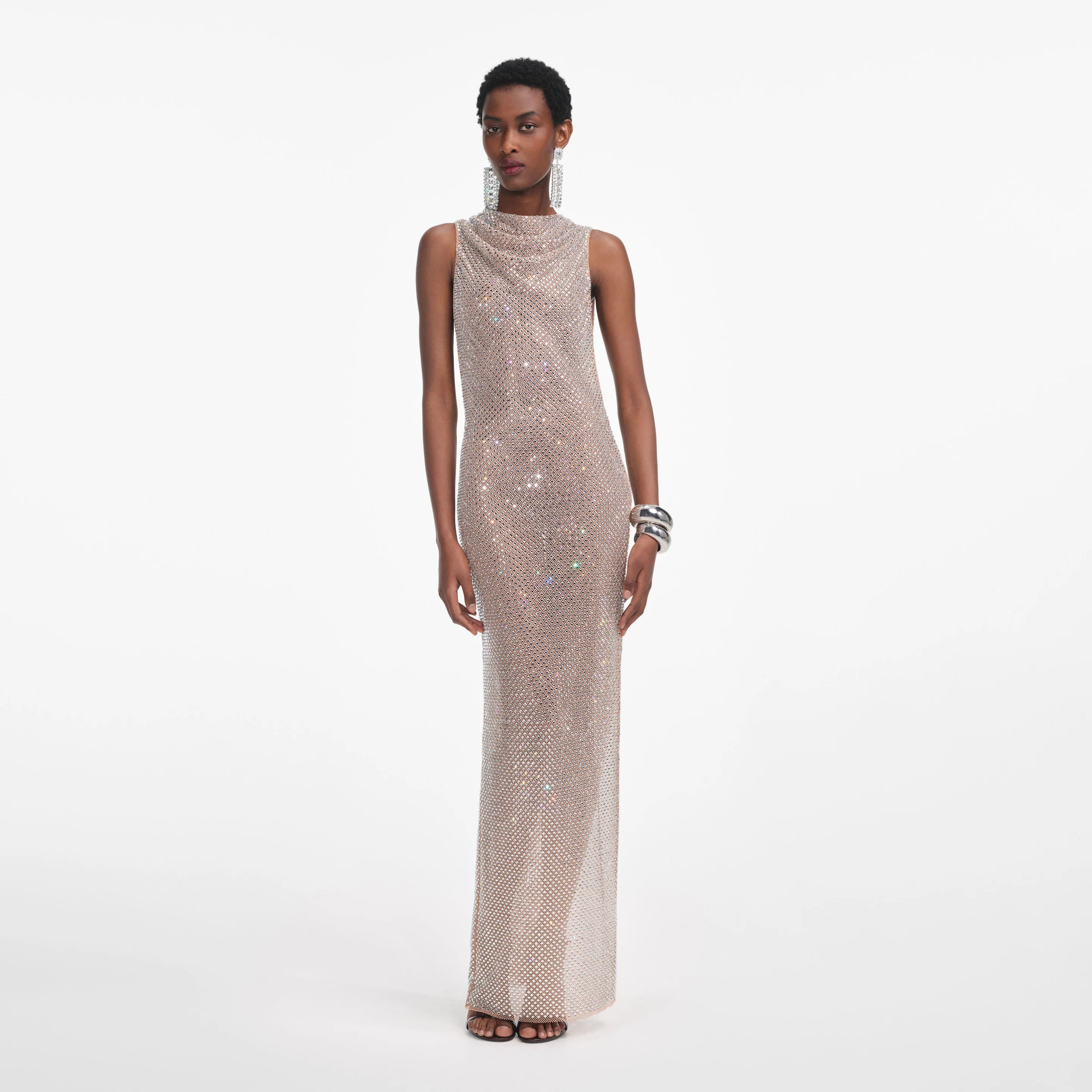 Rhinestone draped mesh Dress