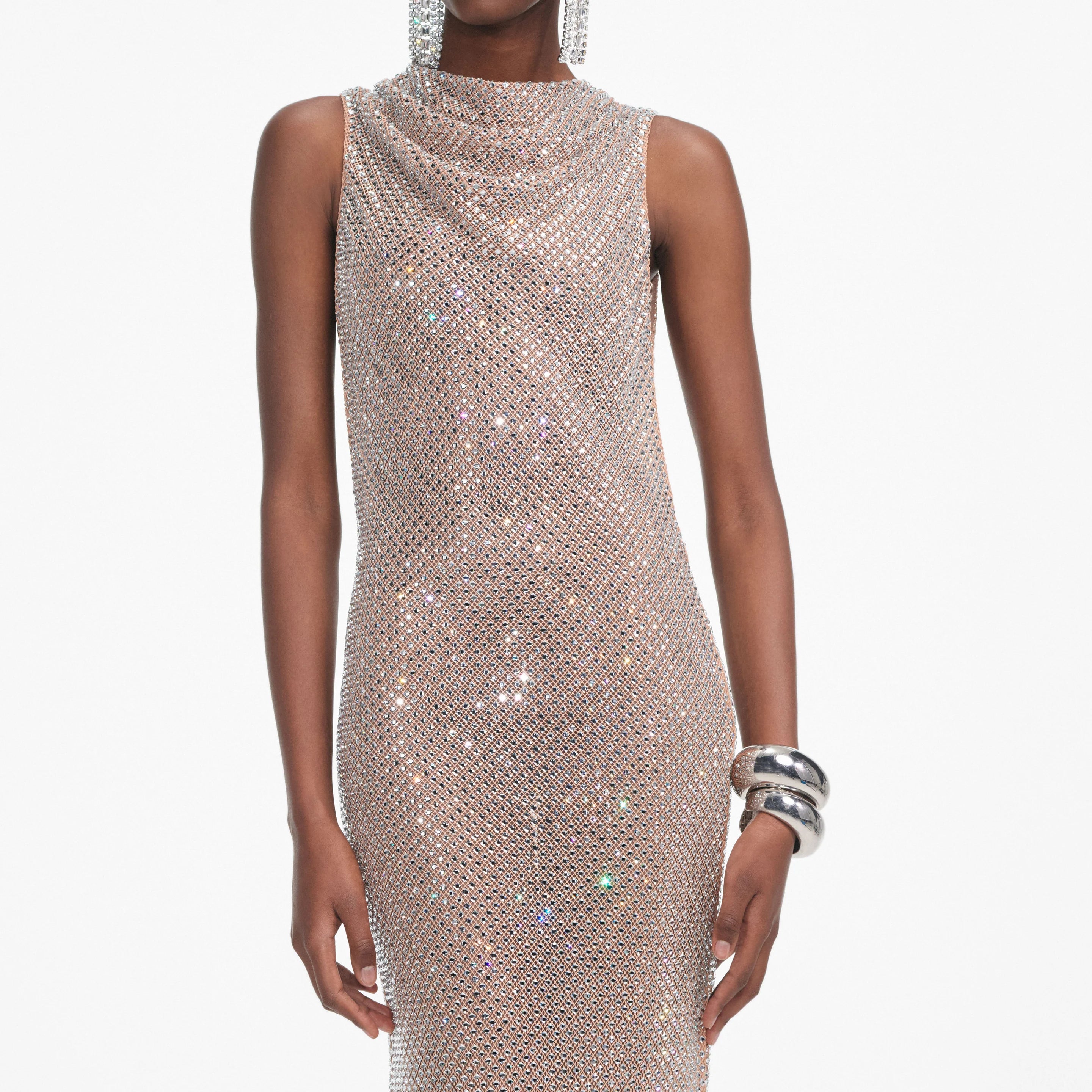 Rhinestone draped mesh Dress