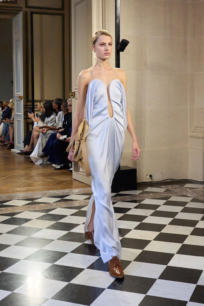 Draped Plunge Dress Clear Blue