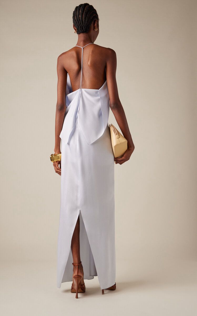 Draped Plunge Dress Clear Blue