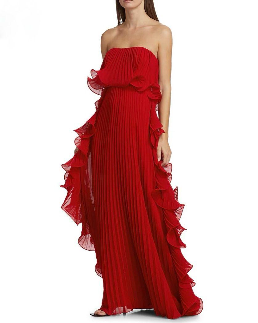 Pleated Georgette Dress Red
