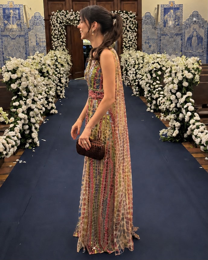 Sequined Caped Dress