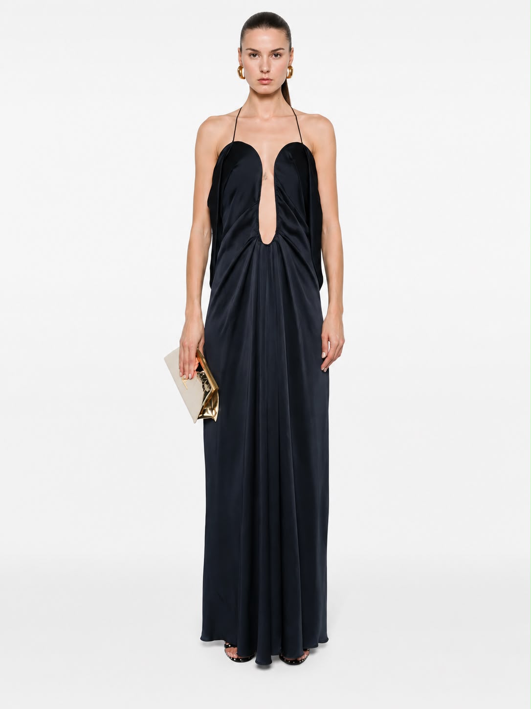 Draped Plunge Dress Marine Blue