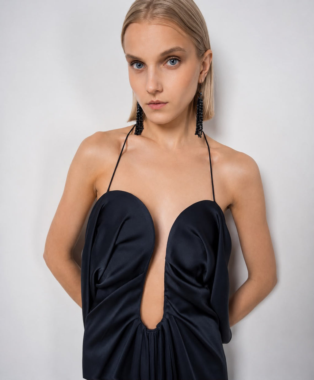 Draped Plunge Dress Marine Blue