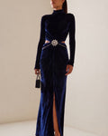 Crystal-Embellished Cutout Velvet Dress Blue