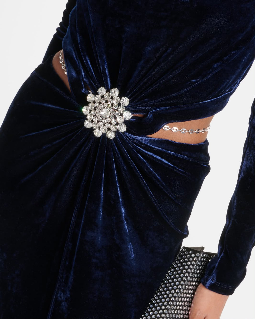 Crystal-Embellished Cutout Velvet Dress Blue