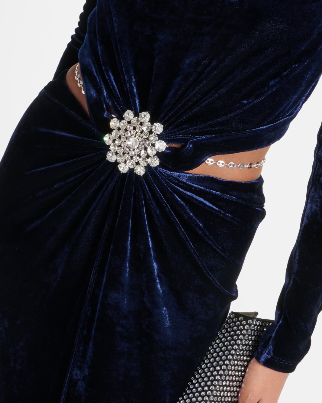 Crystal-Embellished Cutout Velvet Dress Blue