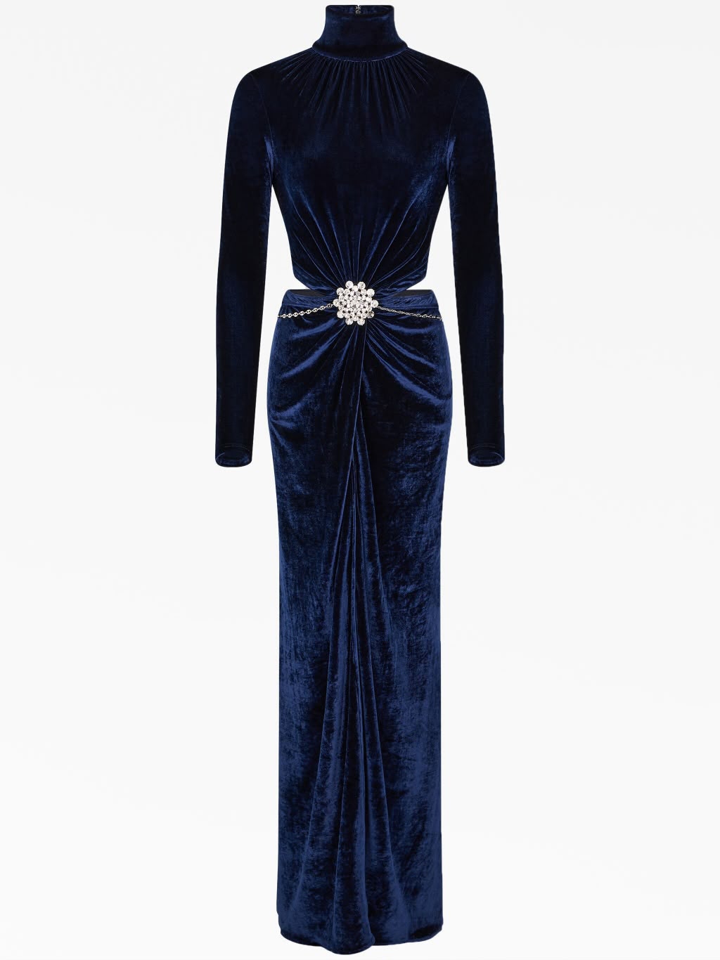 Crystal-Embellished Cutout Velvet Dress Blue