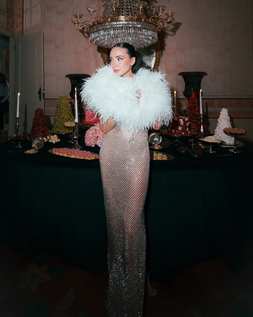 Rhinestone draped mesh Dress