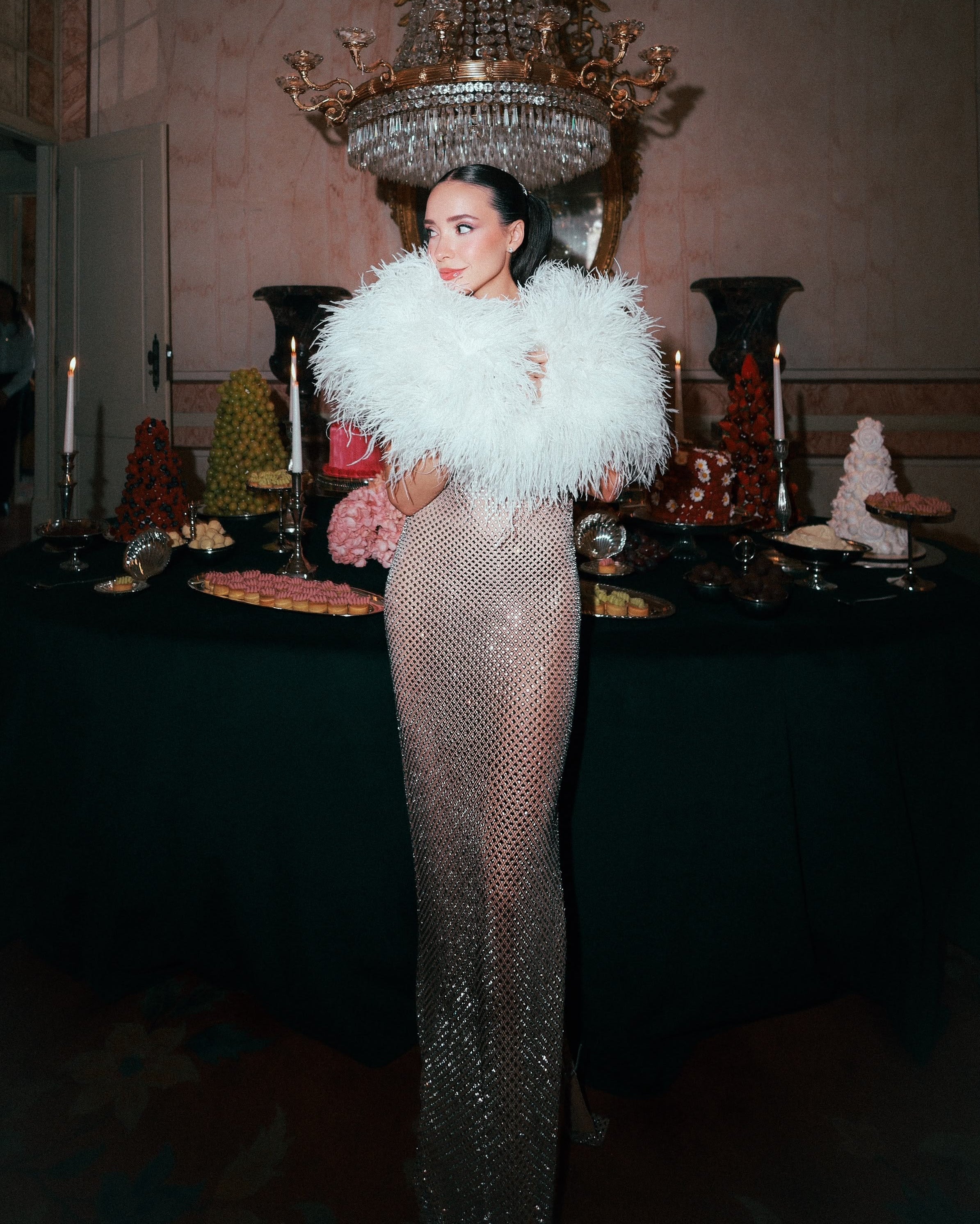 Rhinestone draped mesh Dress