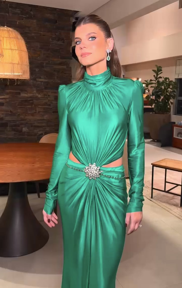 Crystal-Embellished Maxi Dress Green