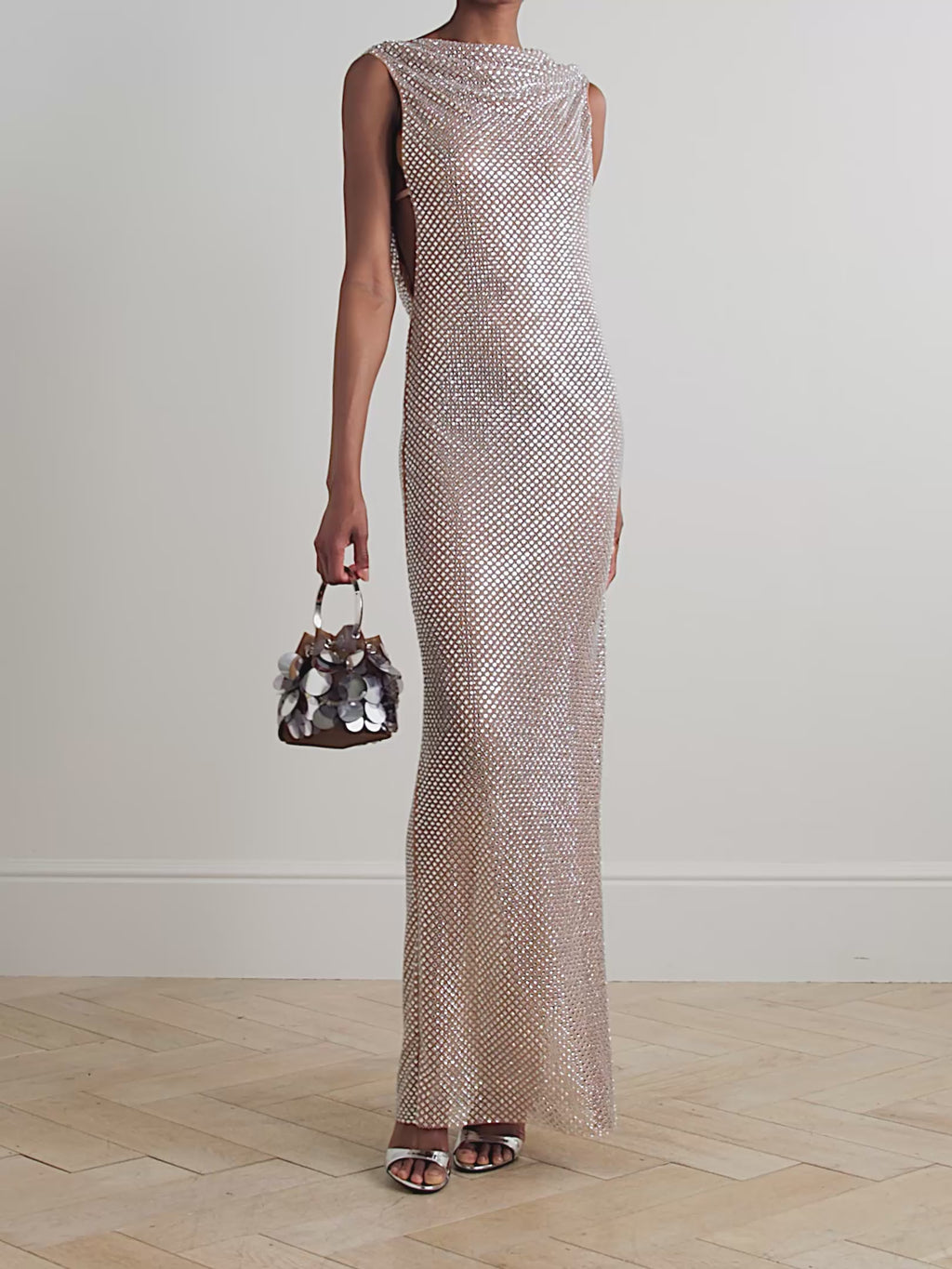 Rhinestone draped mesh Dress