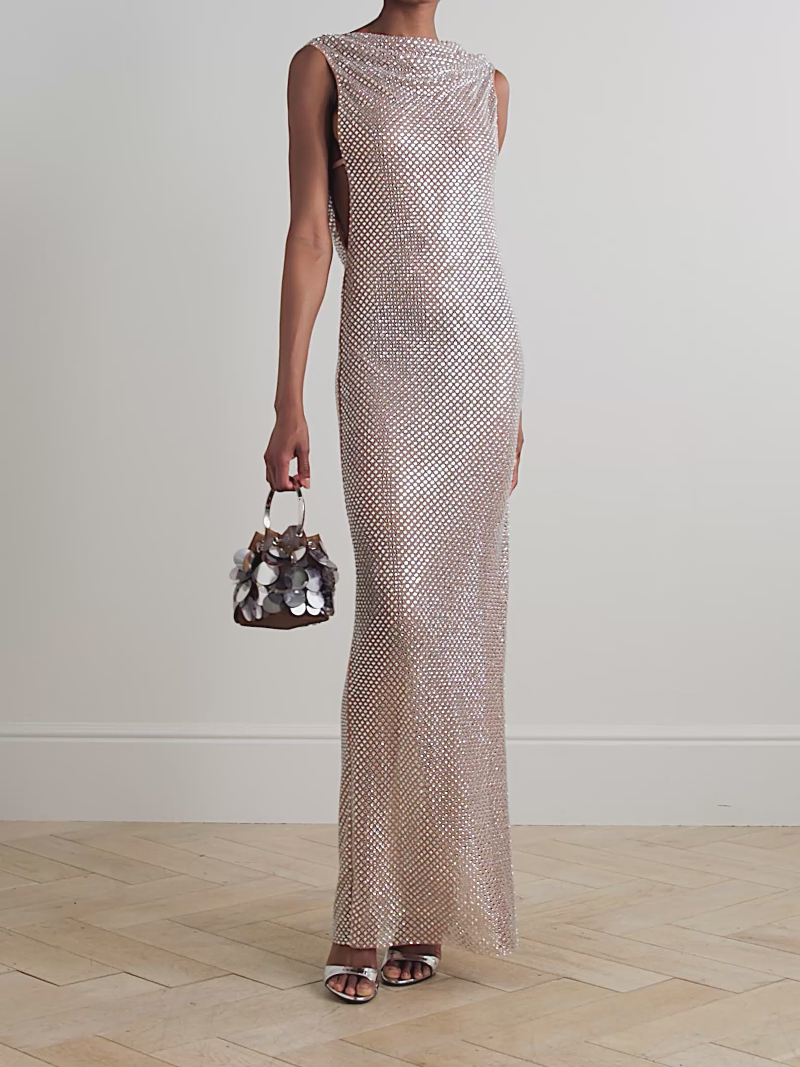 Rhinestone draped mesh Dress