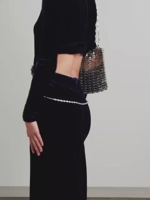 Crystal-Embellished Cutout Velvet Dress Blue